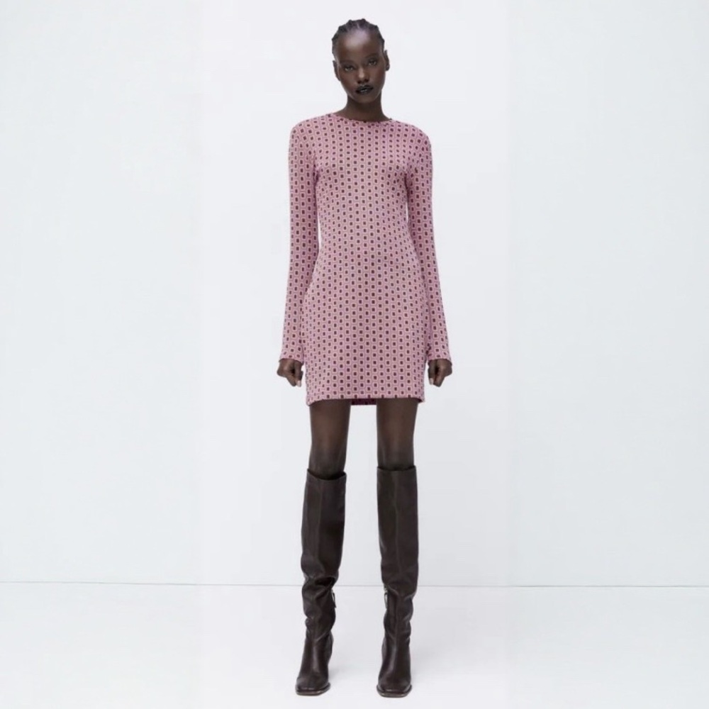 Zara Retro Geometric Pink Dress - Picture 2 of 4